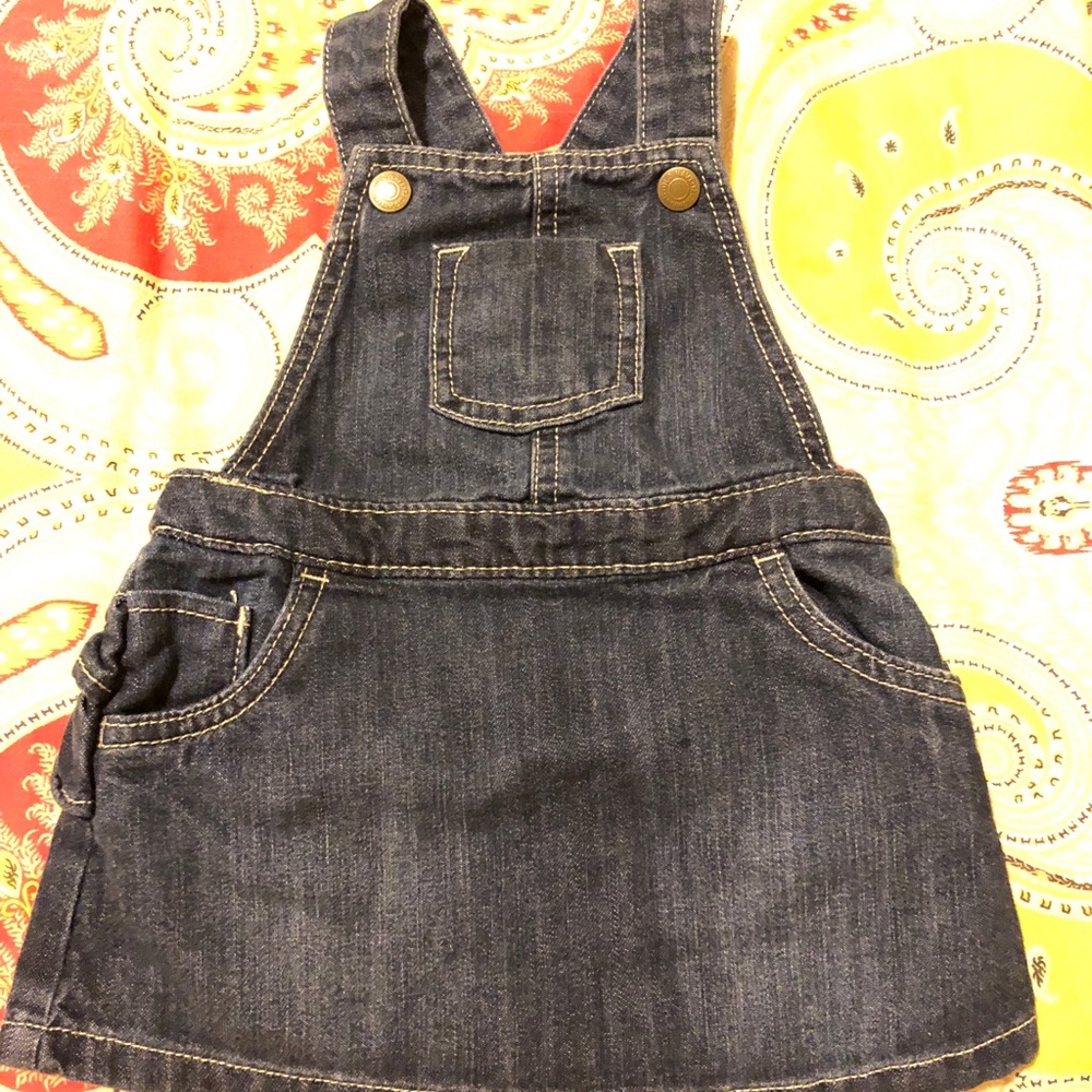 Baby girl denim overall dress. 12-18 mos.